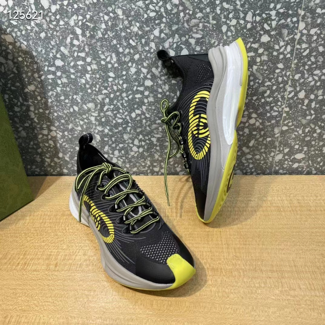 G*u*i unisex run sneaker black technical knit fabric interlocking g rubber