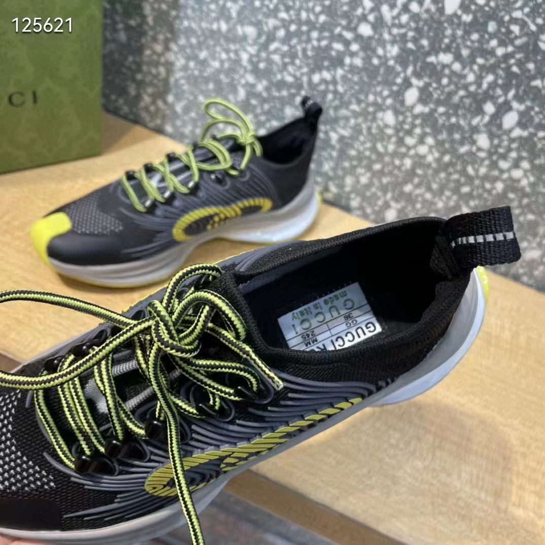 G*u*i unisex run sneaker black technical knit fabric interlocking g rubber