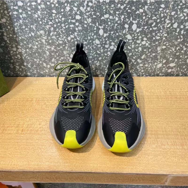 G*u*i unisex run sneaker black technical knit fabric interlocking g rubber