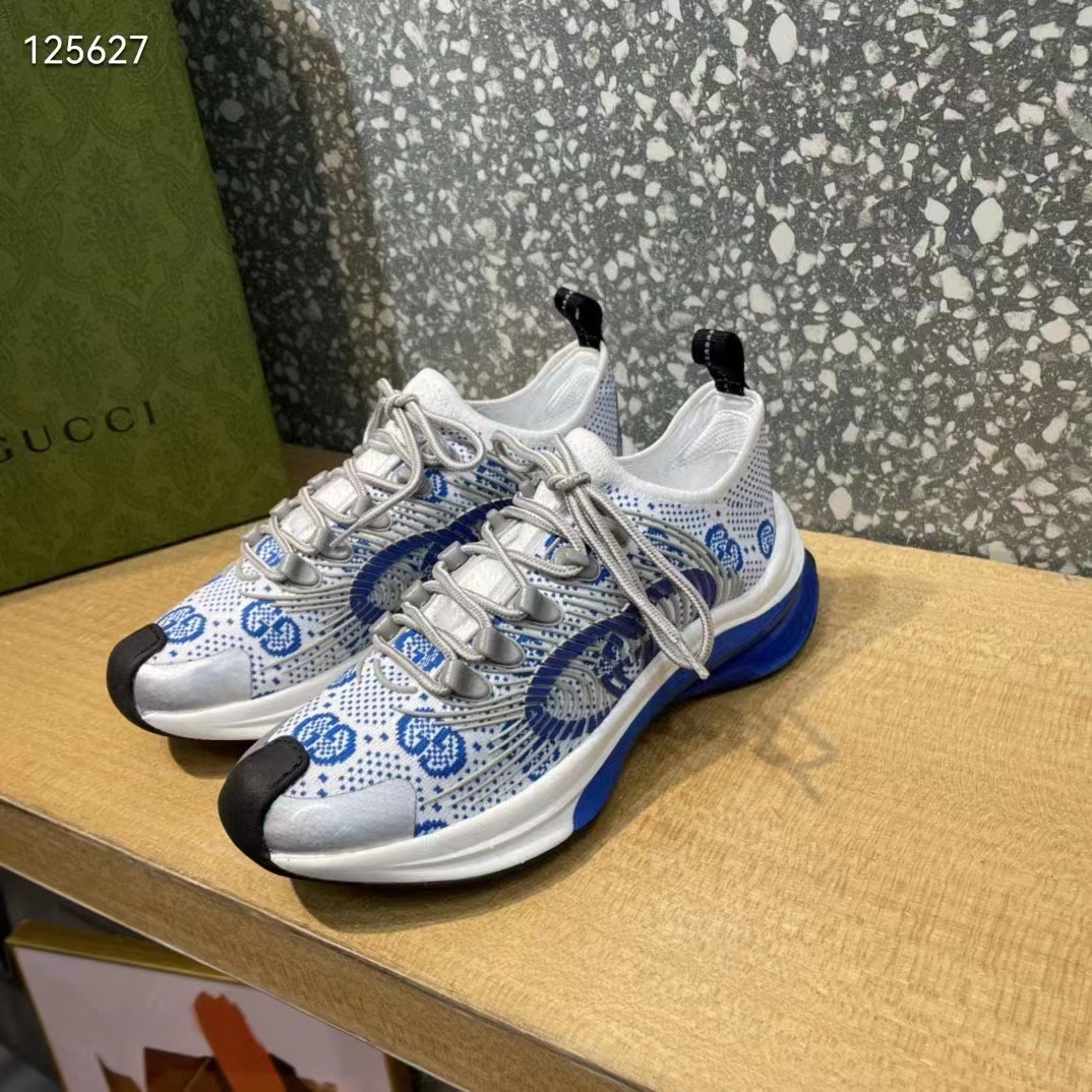 G*u*i unisex run sneaker white blue gg technical knit fabric interlocking g rubber