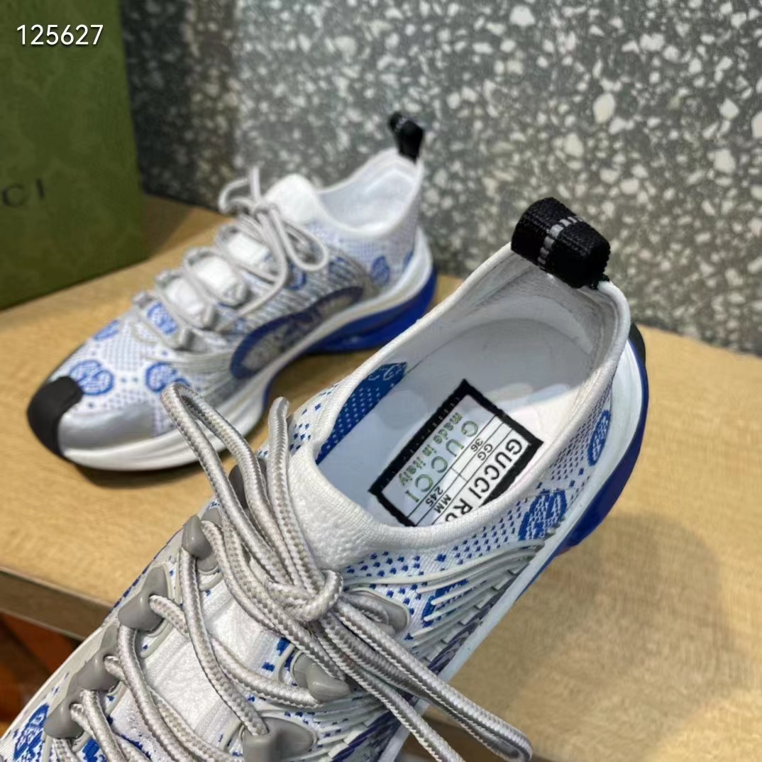 G*u*i unisex run sneaker white blue gg technical knit fabric interlocking g rubber