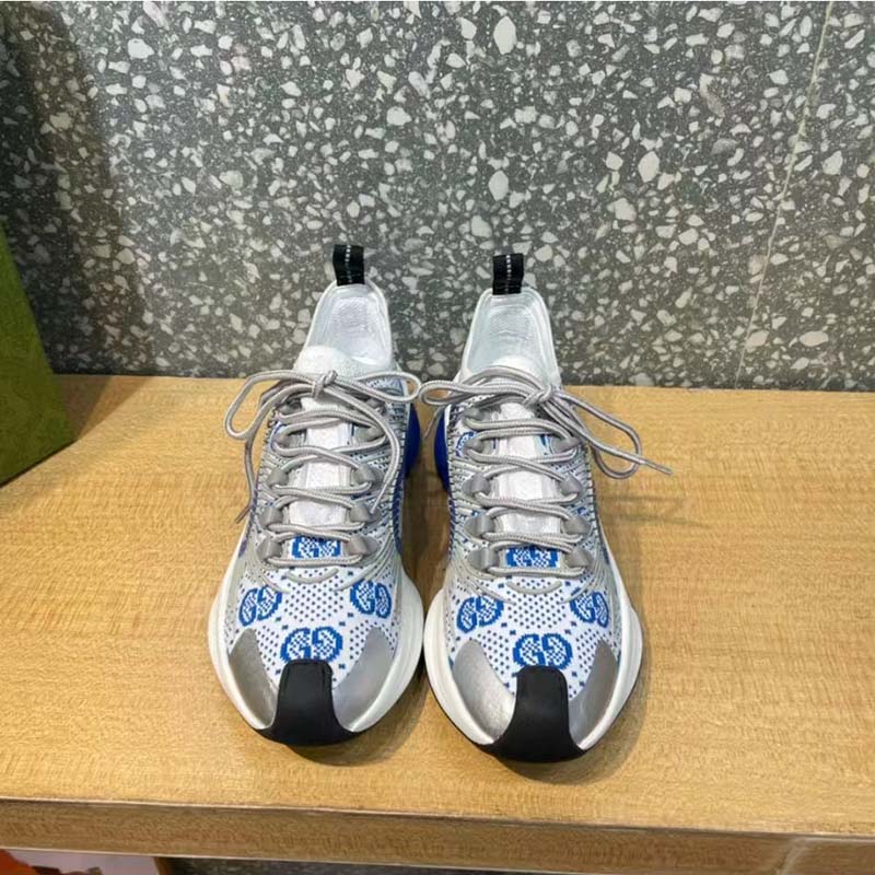 G*u*i unisex run sneaker white blue gg technical knit fabric interlocking g rubber