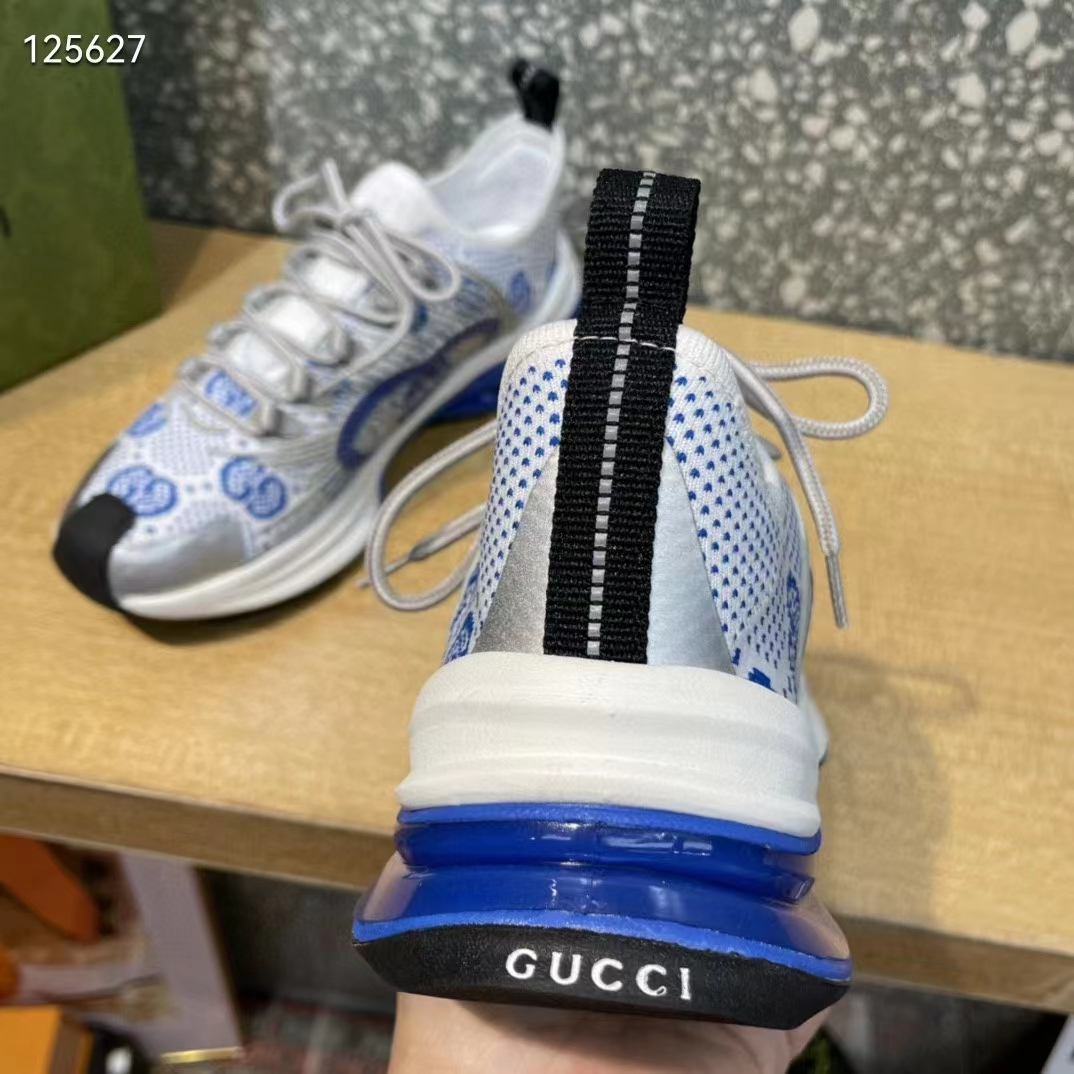 G*u*i unisex run sneaker white blue gg technical knit fabric interlocking g rubber