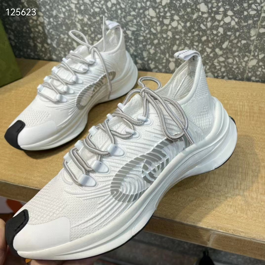 G*u*i unisex run sneaker white technical knit fabric interlocking g rubber