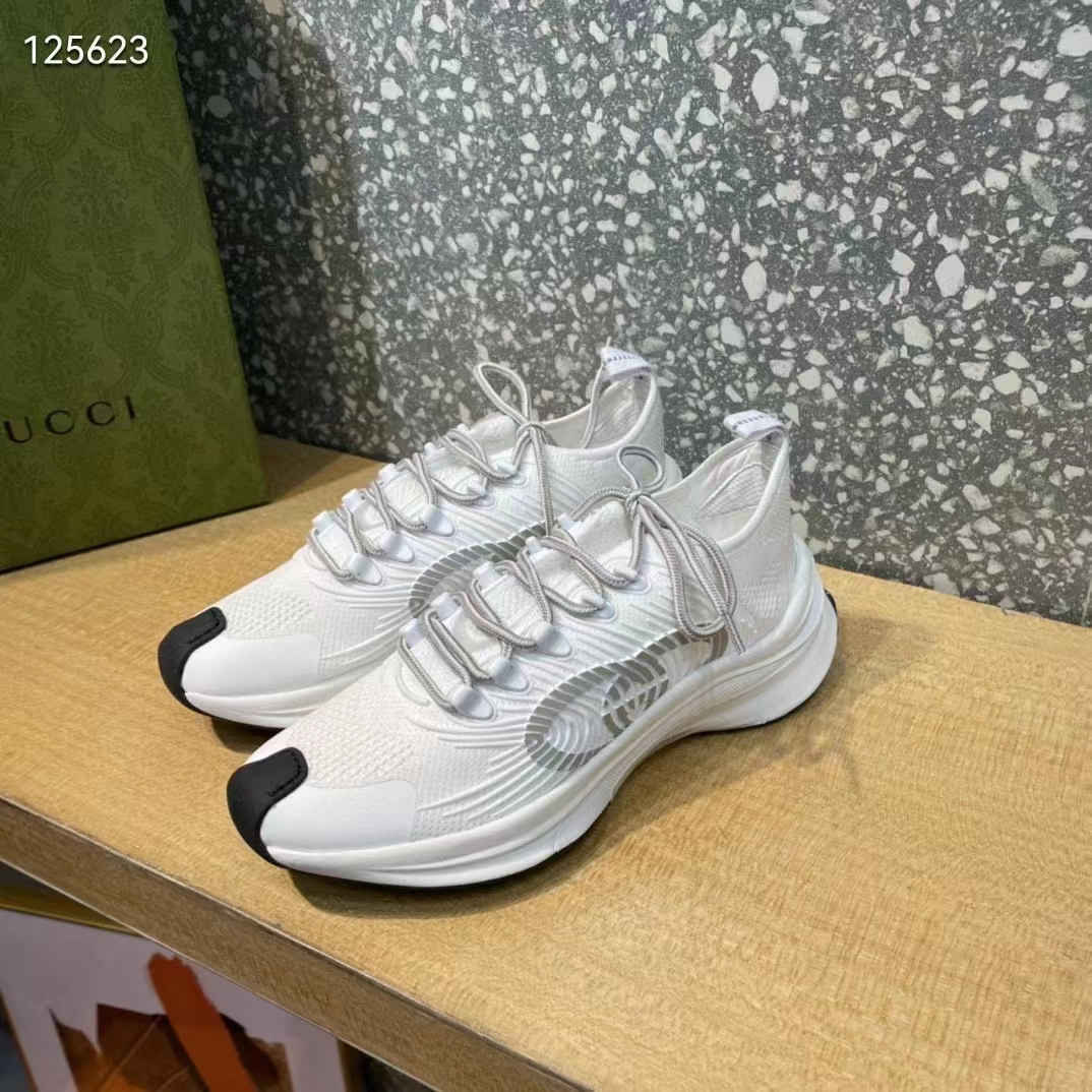 G*u*i unisex run sneaker white technical knit fabric interlocking g rubber