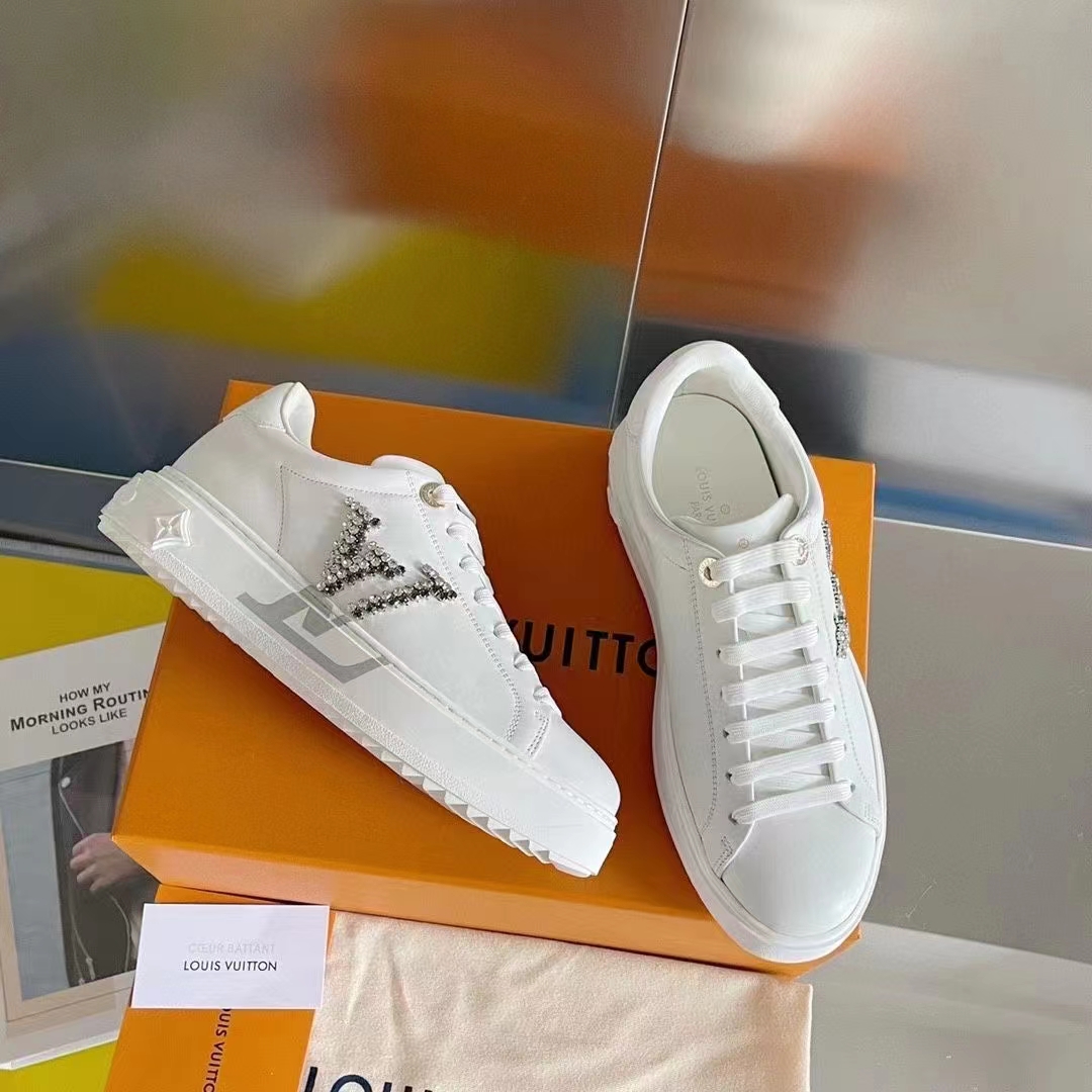 Louis Vuitton LV Women Time Out Sneaker Silver Calf Leather Strass