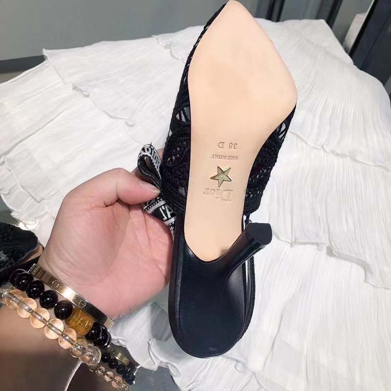 Dior Women CD J’Adior Slingback Pump Black Macramé Embroidered Cotton