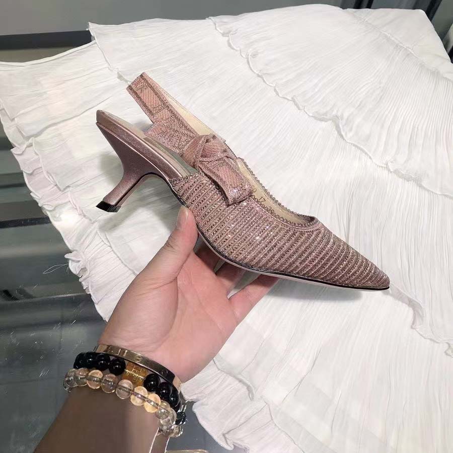 Dior Women CD J’Adior Slingback Pump Gold-Tone Cotton Embroidered Metallic Thread Strass