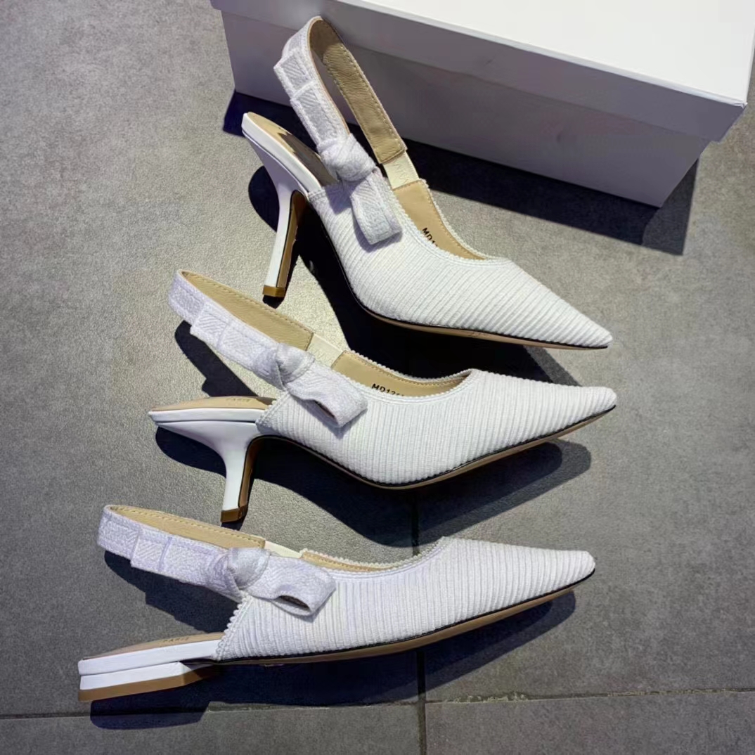 Dior Women CD J’Adior Slingback Pump White Cotton Embroidery 10 Cm Heel