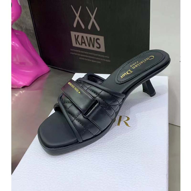 Dior Women Shoes CD Dio(r) Evolution Heeled Slide Black Quilted Cannage Calfskin