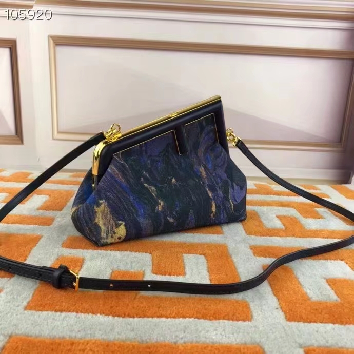Fendi Women FF First Small Blue Marbled Fabric Bag