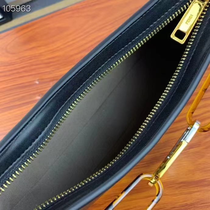 Fendi Women FF O’Lock Swing Mint Black Leather Pouch