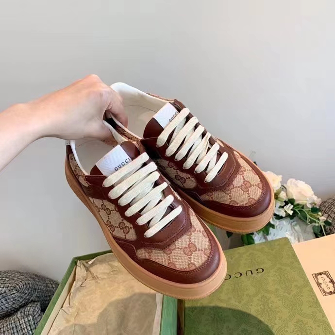 G*u*i unisex ace sneaker beige ebony orignal gg canvas lace-up rubber flat