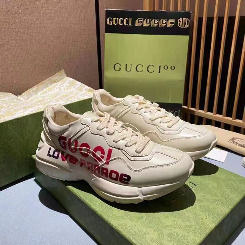 G*u*i unisex gg rhyton love parade sneaker ivory leather rubber sole low heel
