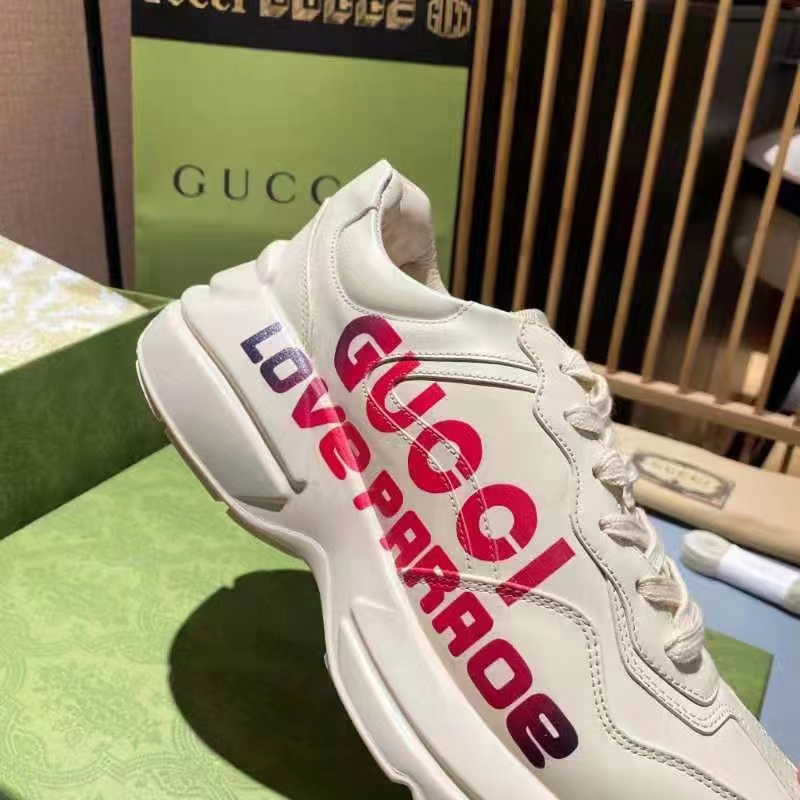 G*u*i unisex gg rhyton love parade sneaker ivory leather rubber sole low heel