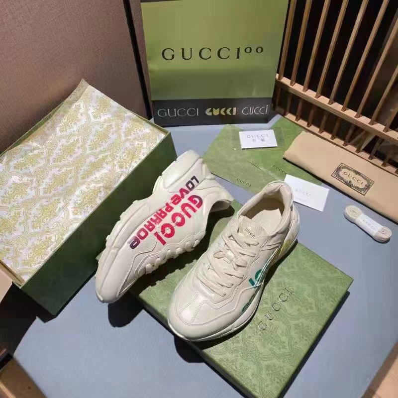 G*u*i unisex gg rhyton love parade sneaker ivory leather rubber sole low heel
