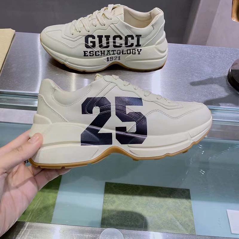 G*u*i unisex gg rhyton sneaker ’25’ ivory demetra rubber sole 5 cm heel