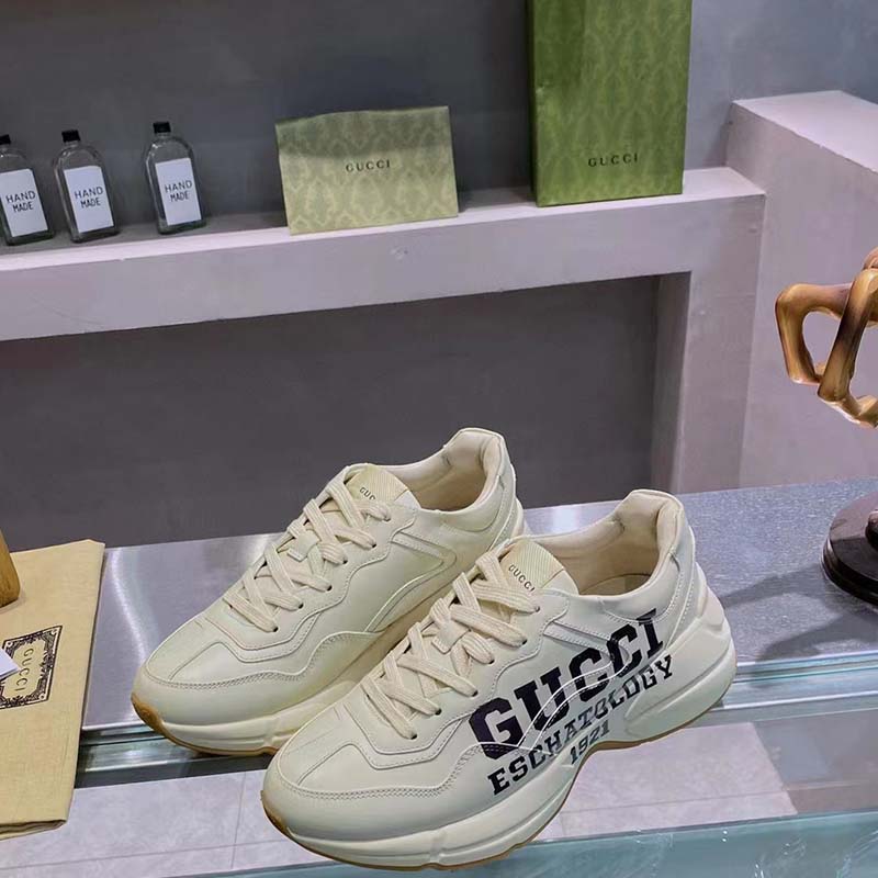 G*u*i unisex gg rhyton sneaker ’25’ ivory demetra rubber sole 5 cm heel
