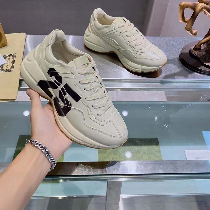 G*u*i unisex gg rhyton sneaker ’25’ ivory demetra rubber sole 5 cm heel