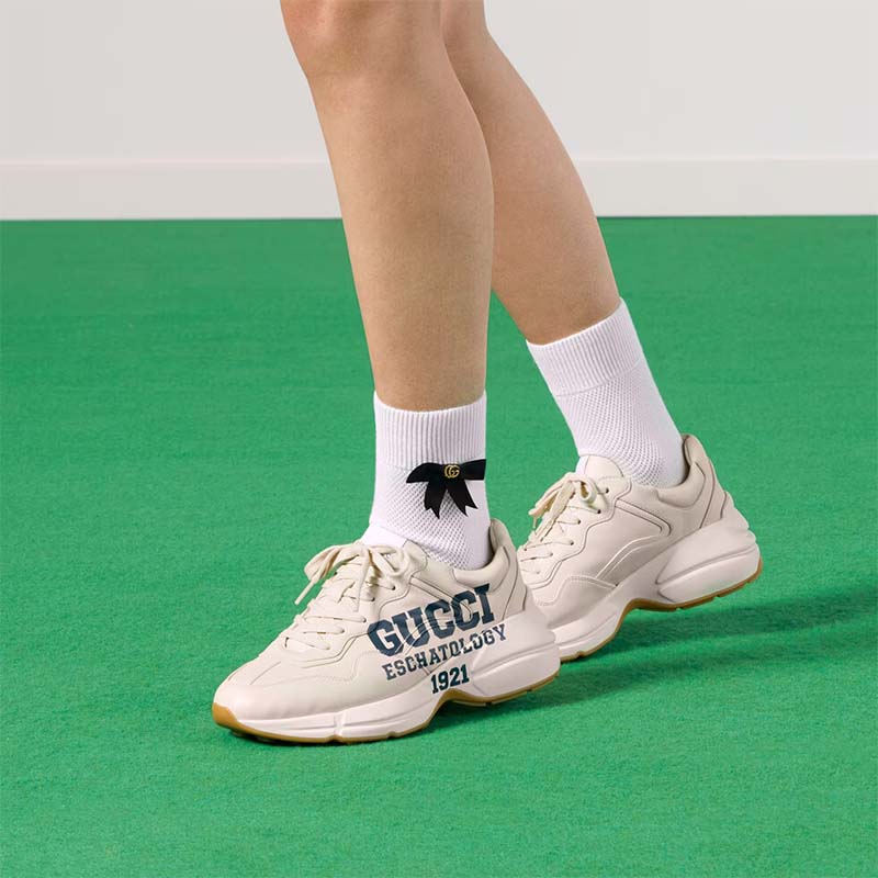 G*u*i unisex gg rhyton sneaker ’25’ ivory demetra rubber sole 5 cm heel