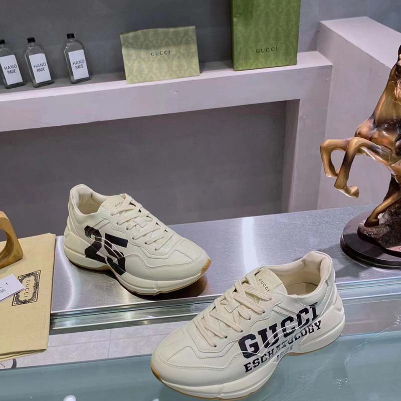 G*u*i unisex gg rhyton sneaker ’25’ ivory demetra rubber sole 5 cm heel