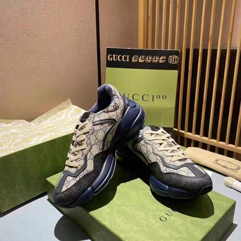 G*u*i unisex gg rhyton sneaker beige blue gg supreme canvas 5 cm heel