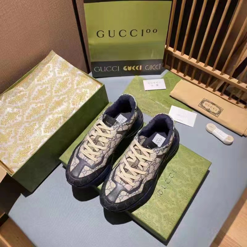 G*u*i unisex gg rhyton sneaker beige blue gg supreme canvas 5 cm heel