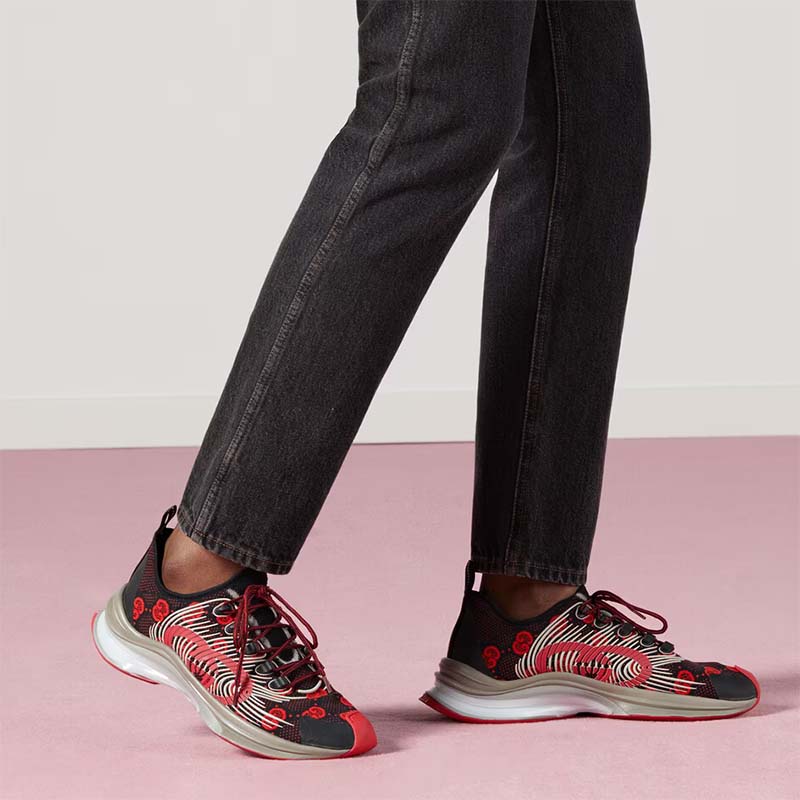 G*u*i unisex gg run sneaker black red technical knit fabric rubber interlocking g