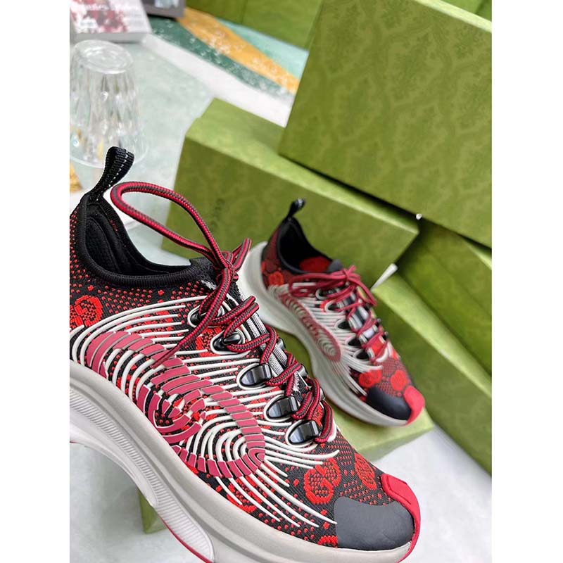G*u*i unisex gg run sneaker black red technical knit fabric rubber interlocking g