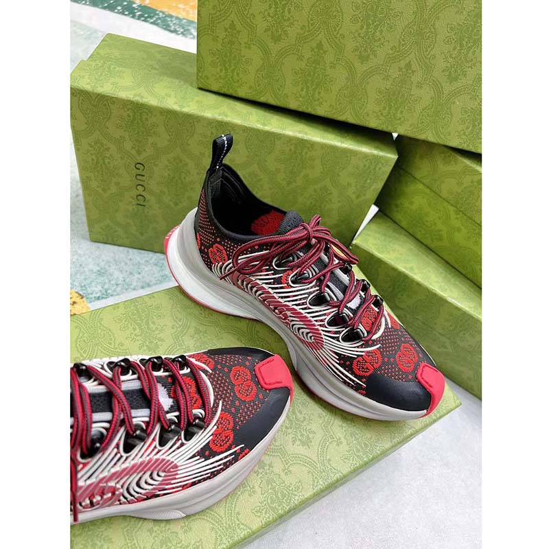 G*u*i unisex gg run sneaker black red technical knit fabric rubber interlocking g