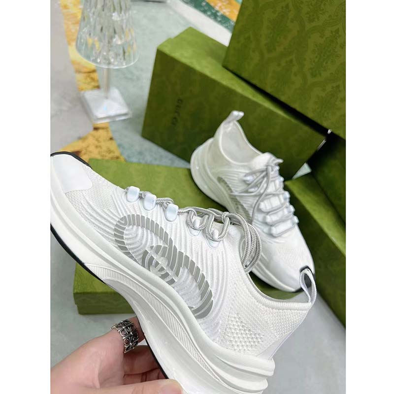G*u*i unisex gg run sneaker white technical knit fabric rubber interlocking g