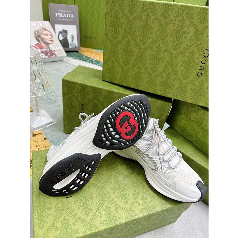 G*u*i unisex gg run sneaker white technical knit fabric rubber interlocking g