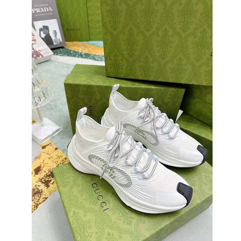 G*u*i unisex gg run sneaker white technical knit fabric rubber interlocking g