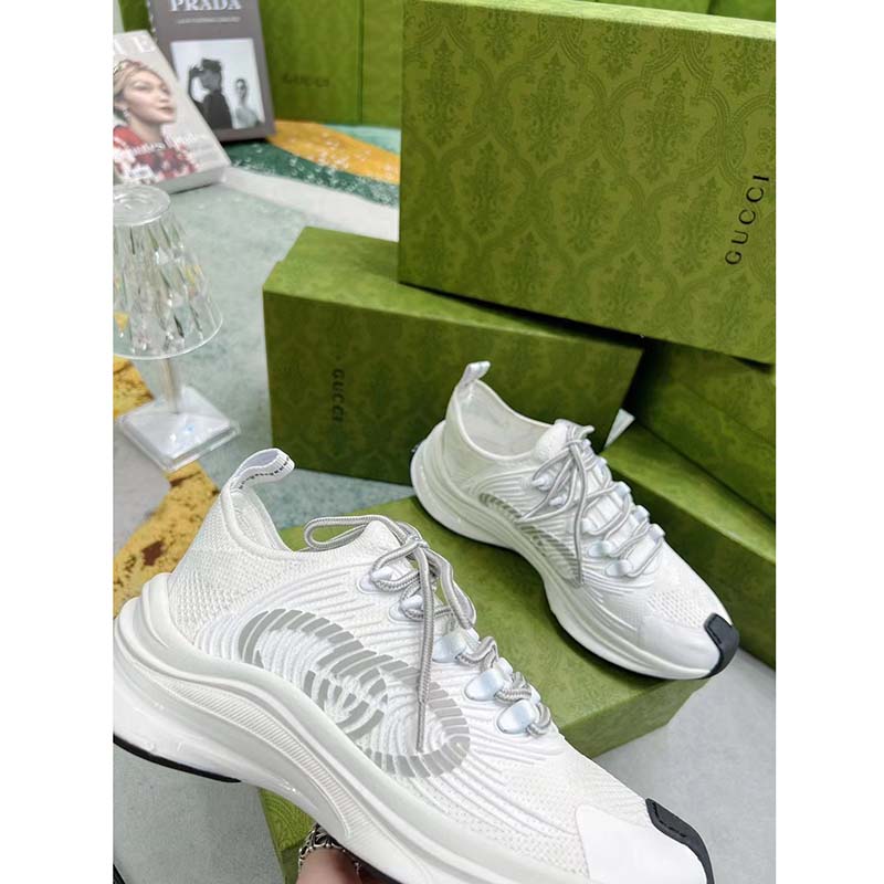 G*u*i unisex gg run sneaker white technical knit fabric rubber interlocking g