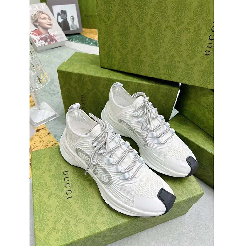 G*u*i unisex gg run sneaker white technical knit fabric rubber interlocking g