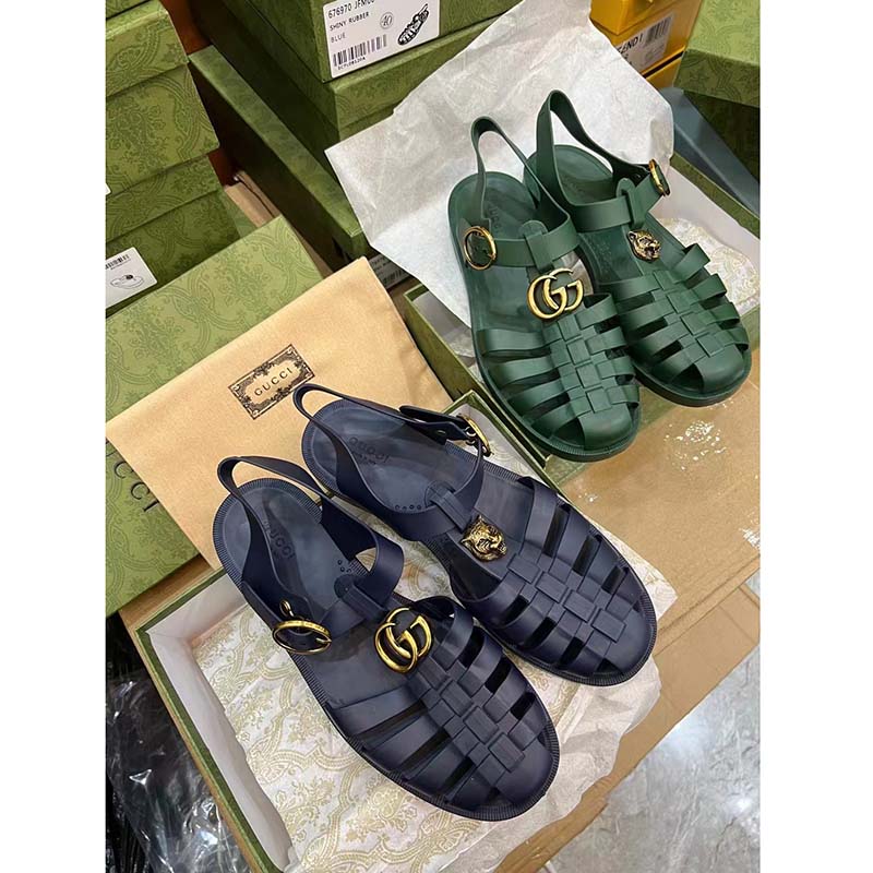 G*u*i unisex gg sandal double g transparent emerald green rubber flat