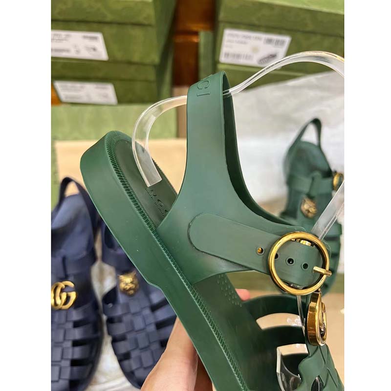 G*u*i unisex gg sandal double g transparent emerald green rubber flat