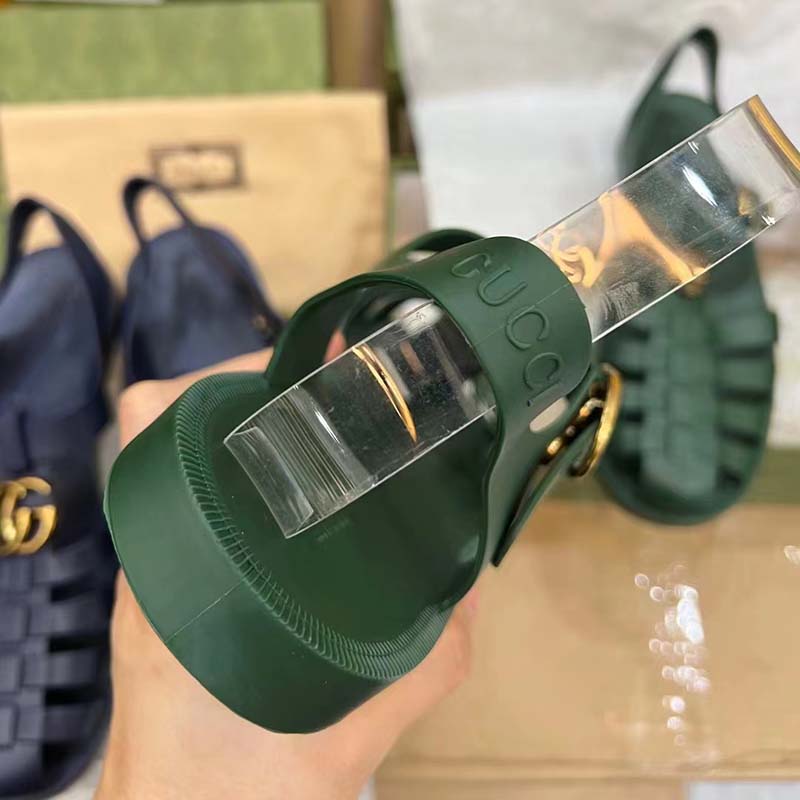 G*u*i unisex gg sandal double g transparent emerald green rubber flat