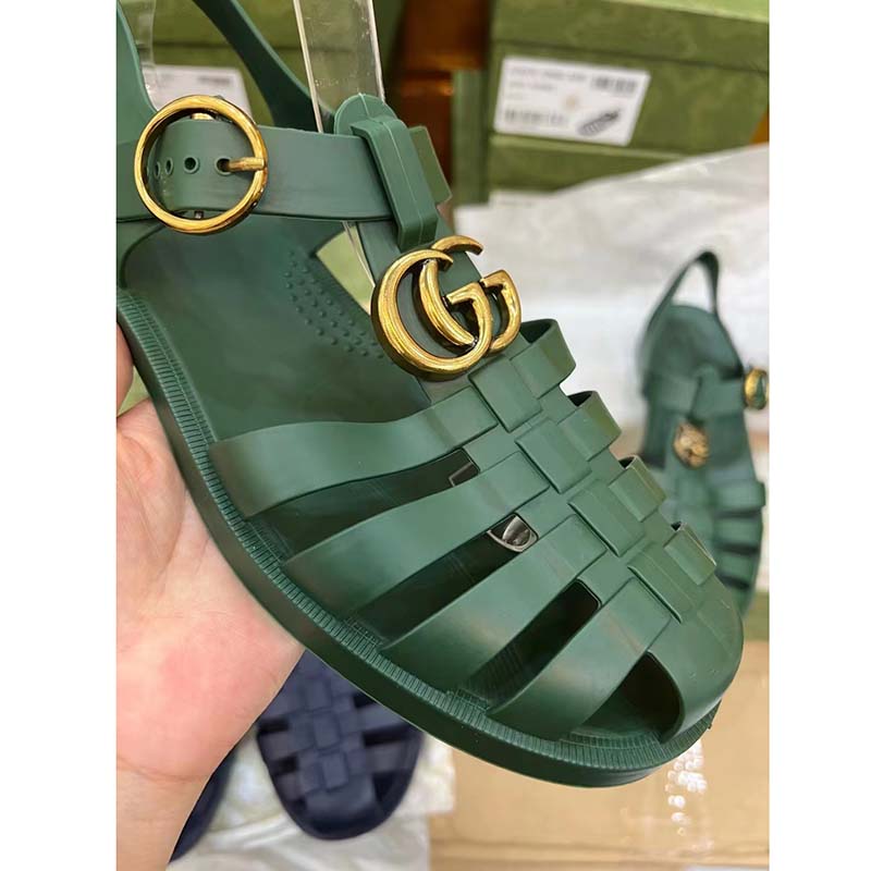 G*u*i unisex gg sandal double g transparent emerald green rubber flat