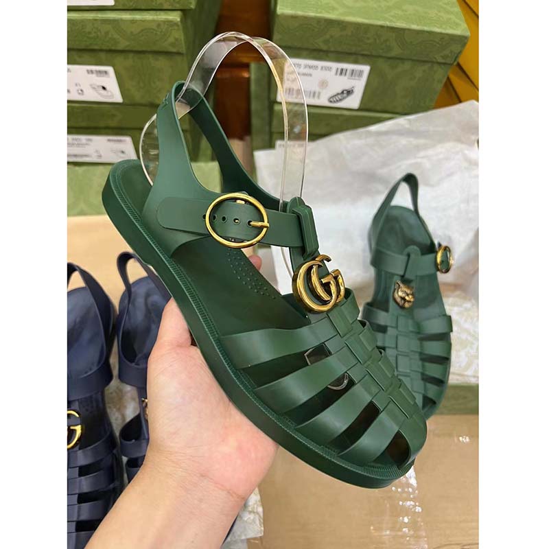 G*u*i unisex gg sandal double g transparent emerald green rubber flat
