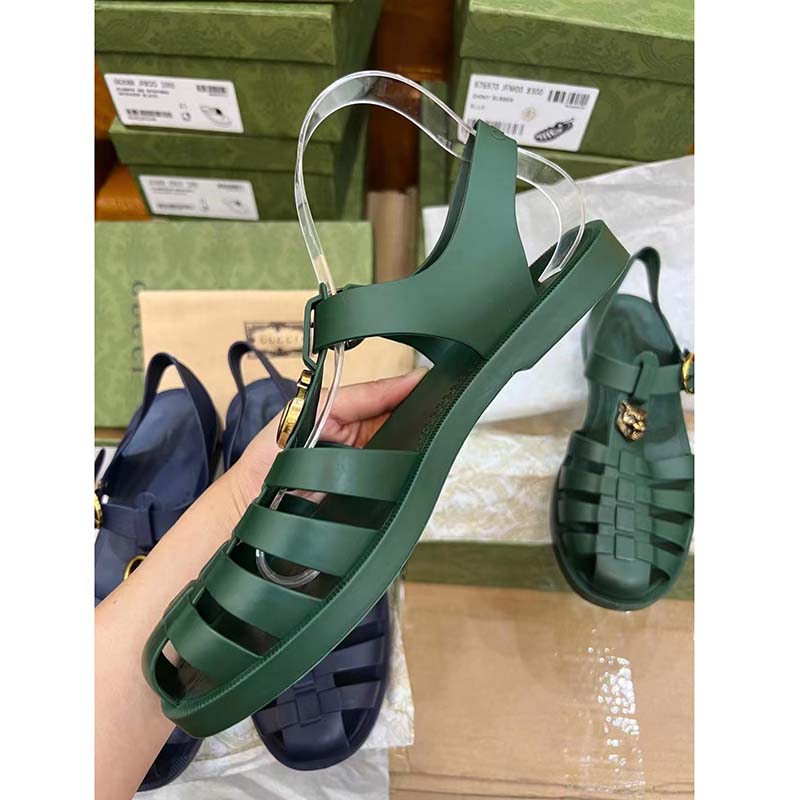 G*u*i unisex gg sandal double g transparent emerald green rubber flat