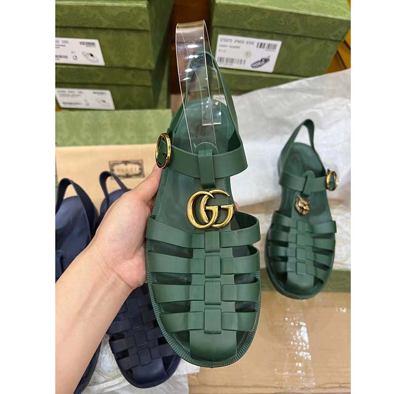 G*u*i unisex gg sandal double g transparent emerald green rubber flat