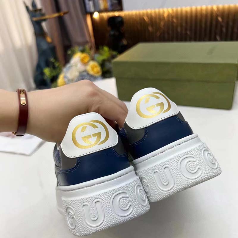 G*u*i unisex gg sneaker white beige blue supreme canvas grey perforated leather