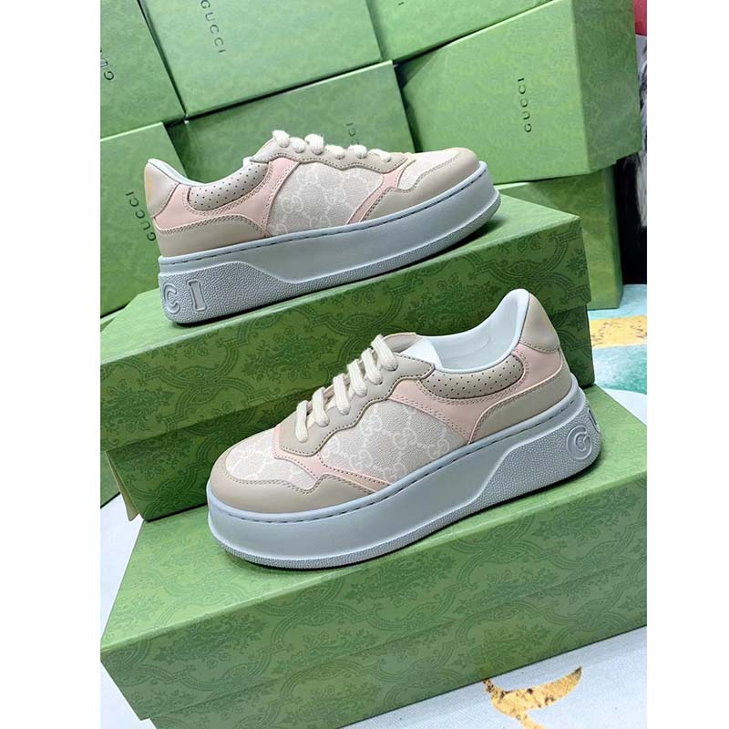 G*u*i unisex gg sneaker white beige supreme canvas grey perforated leather
