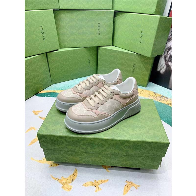 G*u*i unisex gg sneaker white beige supreme canvas grey perforated leather