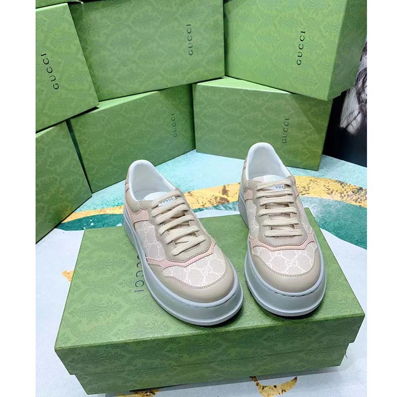 G*u*i unisex gg sneaker white beige supreme canvas grey perforated leather