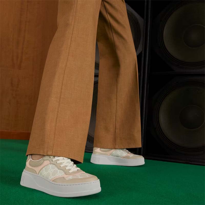 G*u*i unisex gg sneaker white beige supreme canvas grey perforated leather