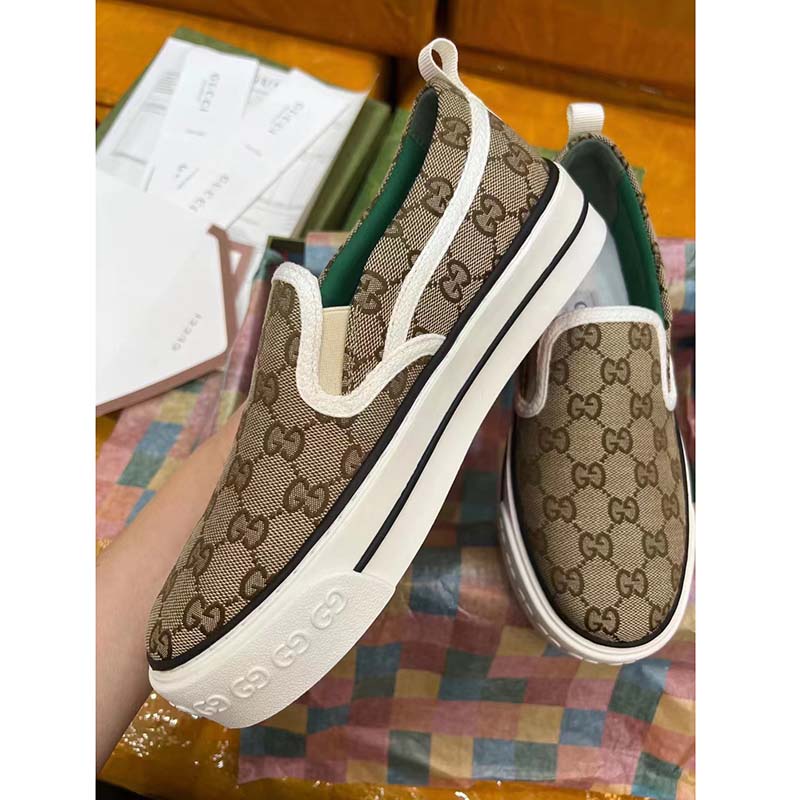 G*u*i unisex gg tennis 1977 slip on sneaker beige ebony gg supreme canvas