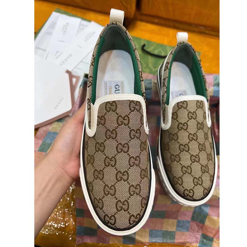 G*u*i unisex gg tennis 1977 slip on sneaker beige ebony gg supreme canvas
