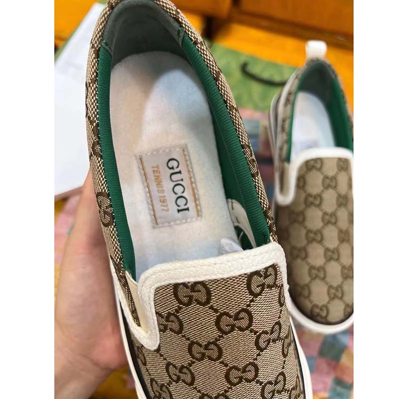 G*u*i unisex gg tennis 1977 slip on sneaker beige ebony gg supreme canvas
